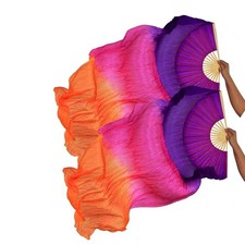 TMZAQH Women 1 Pair Left Right Silk Belly Dance Fans Veil Belly Dancing Lon...