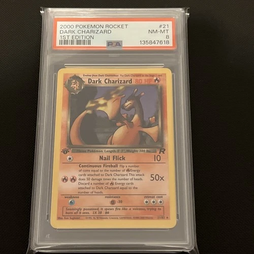 Pokemon Dark Charizard 1st Edition Non-Holo Rare 21/82 Team Rocket PSA 8 NM-MT