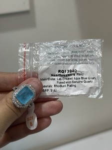 Bomb Party OG Ring Size 6 “Heartbreakers Halo” Blue Quartz/ Rhodium