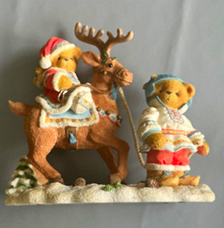 Cherished Teddies Sven & Liv Christmas Bear & Reindeer Resin Figurine 1997 MPN