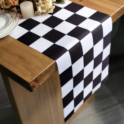 2PCS Black Checkerboard Table Runner Racing Theme 12x72 Inches | Black and White