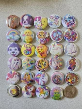5 Pack Lisa Frank Upcycled Art Pins 1 Inch MYSTERY PACK Pinback Buttons OOAK 