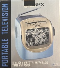 GPX 5 Portable Black White TV AM/FM Radio 3-Way Power TVP2SMBLU New NOS