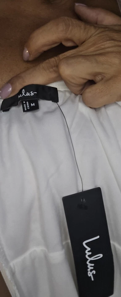 Mono de novia Lulus blanco con cuentas sin tirantes M Foto 3 de 4