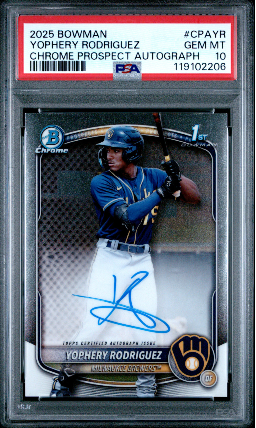 2025 Bowman Yophery Rodriguez 1st Chrome Auto #CPA-YR PSA 10 GEM MINT Brewers