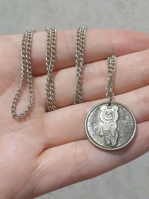 #2 Olympic Misha Vintage Pendant On Original Chain USSR Moscow Olympic Games 80