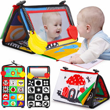 Baby Tummy Time Mirror Sensory Toy Book Teether 0-6 Months Montessori