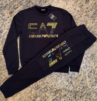 EMPORIO ARMANI $290 EA7 Mens Tracksuit Sweatshirt + Jogger Pants AUTHENTIC Black