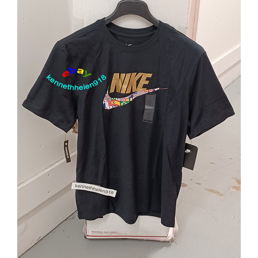 NIKE OLYMPIC FLAG SWOOSH TEE SHIRT CT6550-010 BLACK MENS