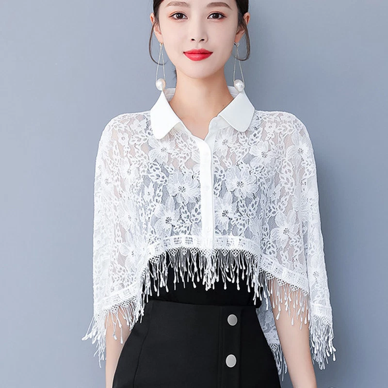 Gilet Cape En Dentelle À Franges Pour Femmes - Photo 3/4