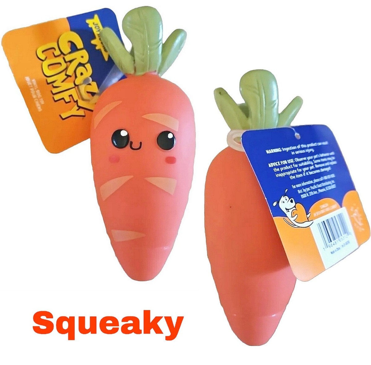 Joyhound Crazy Comfy Carrot Vinyl Small Dog Toy w/ Squeaker NEW