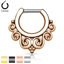 Tribal Swirls IP Surgical Steel Septum Ring Clicker Nose Piercing 16G