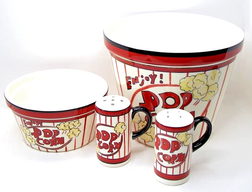 Popcorn Bowl & Shakers Set 4 Ceramic Decorative Tabletops Unlimited - Bild 1 von 8