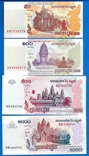 Cambodia 50 100 500 1000 Riels Uncirculated Banknotes SET-9