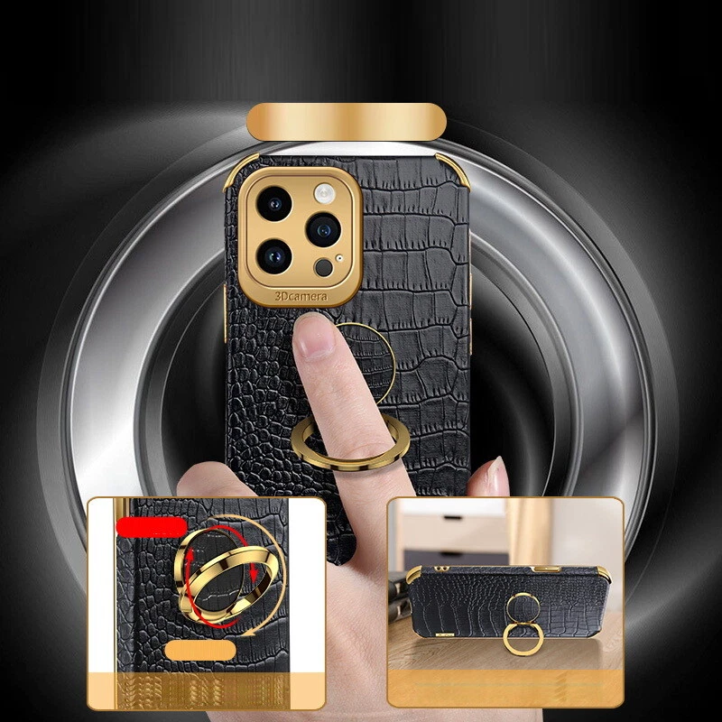 Crocodile Leather Case For iPhone 13 12 11 Pro Max XS XR 8 7+ Plating Ring Cover - Image 4 of 4
