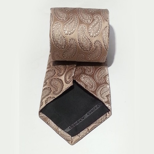 DKNY Men Dress Silk Tie Gold with Paisley Print 60" long 3.5" wide Made in USA - Picture 5 of 9