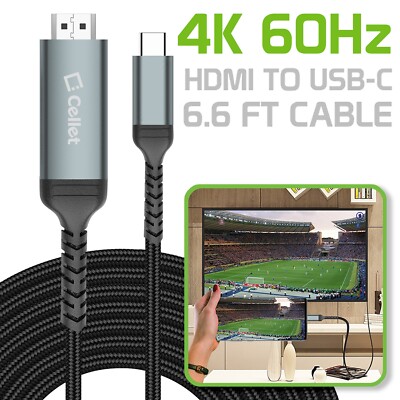 Cellet 4K/60Hz Premium Aluminum USB-C (Source) to HDMI (Display) Cable - 6-Feet