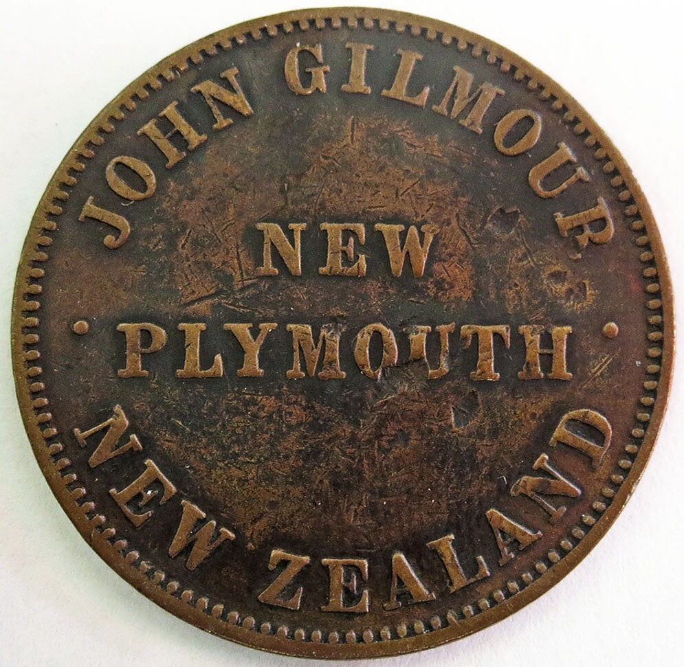 外国コイン 1875 NEW ZEALAND JOHN GILMOUR NEW PLYMOUTH 1 PENNY COIN TOKEN KM
