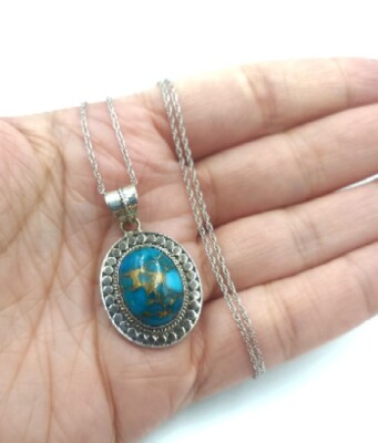 Kupfer Blau Türkis Edelstein 925 Sterling Silber Schmuck Anhänger an Kette