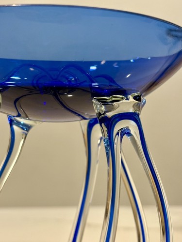 Vintage Mid Century Poland Cobalt Blue Glass Jellyfish Trinket Dish Art Glass 7” - Picture 9 of 10