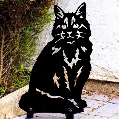 Cat Silhouette Home Decoration Statue Metal Art Garden Ornament Gifts Her Woman - Foto 13 di 48