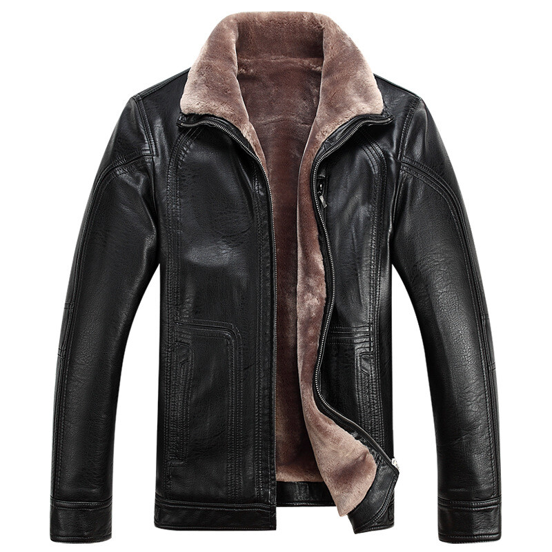 Men's Winter Fur-Lined Thickened Leather Jacket Business Casual Plus Size-image