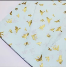 Michael Miller Fabric Birds Swallows Metallic Blue Cotton Sew Quilt ONE YARD