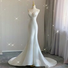 White Satin Wedding Trailing Mermaid Maxi Dresses Guest Cocktail Party Dress