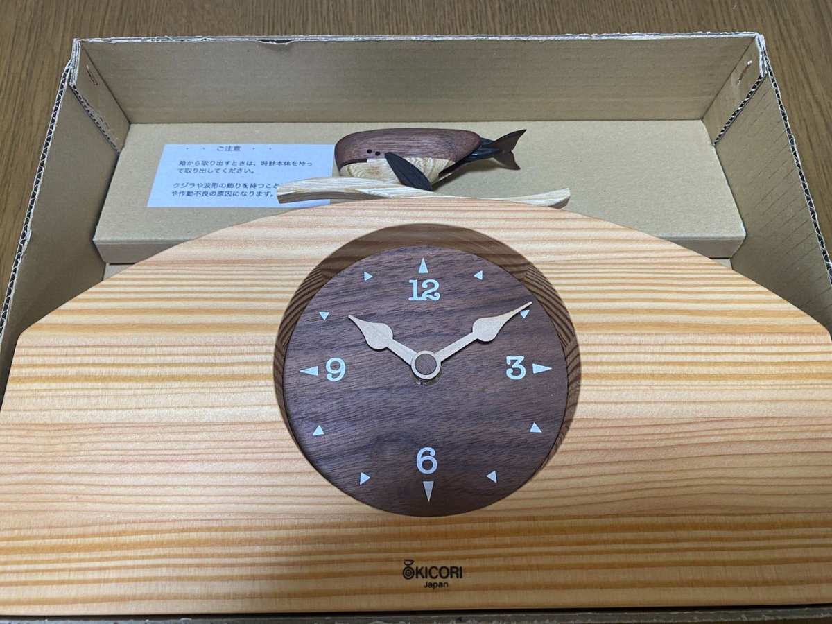 ★新品★ KICORI ガラス 対話 サカナ 振子 鏡 WOODY CLOCK KICORI Handmade Whale Clock Wall Clock Width 11.8 x Depth 2.4 x