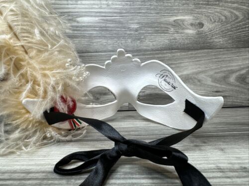 Mardi Gras Masquarade Mask/ Hand Painted Cream/Off White Signed, Made in Italy-F - Picture 15 of 24