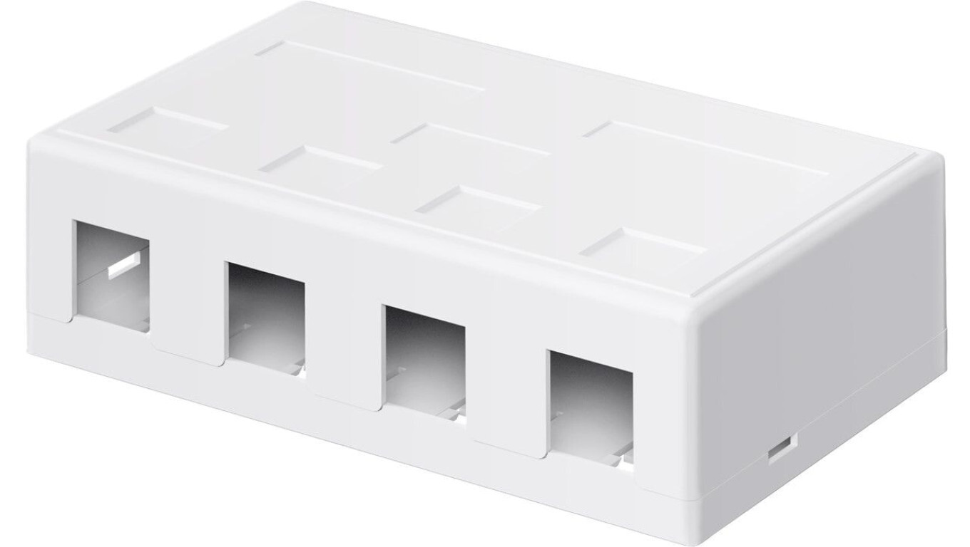Empty Keystone 4-port housing - allows easy installation using the Snap-I /T2UK