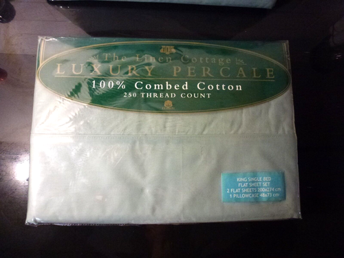 VintageThe Linen Cottage LUXURY Percale Cotton King Single Flat Sheet Set - Picture 7 of 7