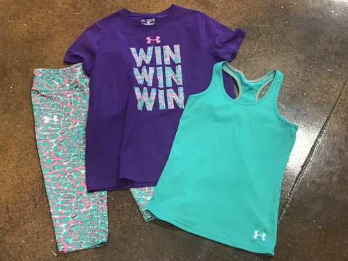 Girl's Under Armour Sports Clothes Lot Leggings Tank Top T-Shirt Size Youth M-XL