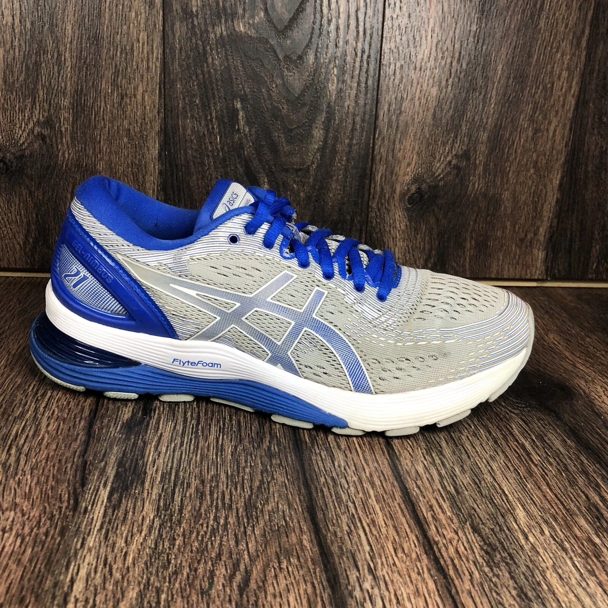 Asics GEL Nimbus 21 Women s Size 8.5 Gray Blue Cushioned Running Shoe 1012A189