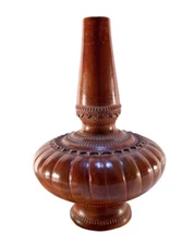 Thai Handmade Carved Terracotta Glazed Pottery Vase Vessel Carafe Taper 11”H