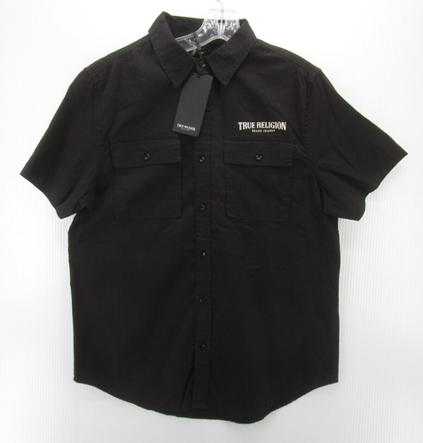 True Religion Shirt Men Small Black Button Up Triple Needle Flap Pockets NEW