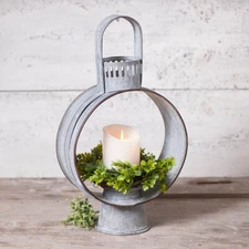 Rustic Open Lantern in Weathered Zinc Farmhouse Decor Open Candle Holder