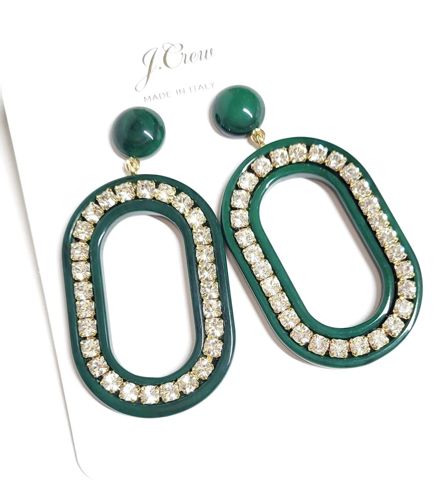 Pendientes colgantes ovalados con joyas J.Crew verde selva latón enchapado multicolor nuevos Foto 4 de 4