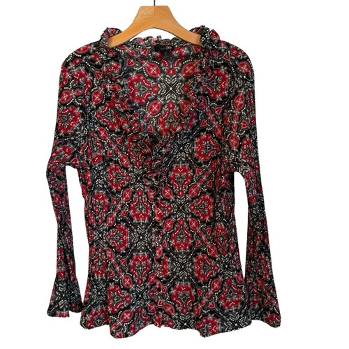 East 5th Blouse Size 1X Red Black Multi Crinkly Women Top Blouse Shirt - Picture 5 of 12