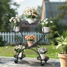 Rolling Indoor Outdoor Metal Plant Stand Garden Shelf Garden Display Home Decor