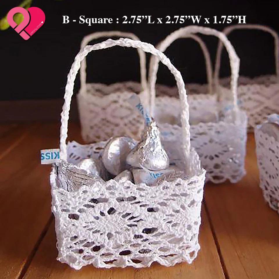 Mini cesta favorita casamento renda crochê reforçado vintage rústico caixa quadrada redonda - Imagem 3 de 4