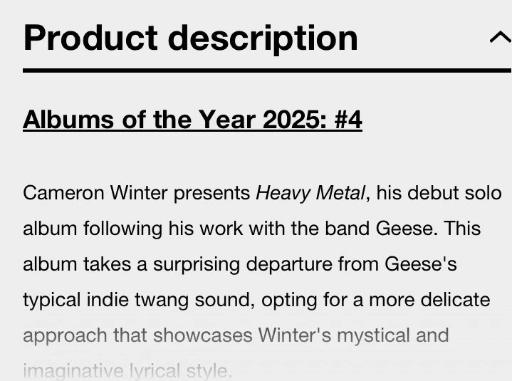 Cameron Winter Heavy Metal Rough Trade Album Of Year Ed Of 1014 + 7”  Sold Out! - Image 4 of 4