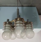 Design Chandelier 70s Opaline Glass and Metal Scarf Style / Space Age