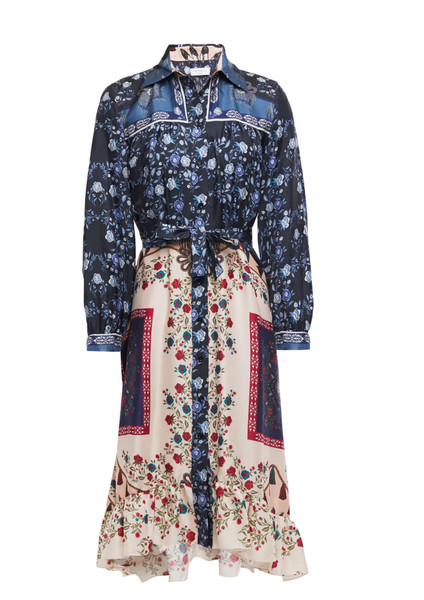 Sandro Flynn Floralprint-Seidentwill-Kleid mit Bindegürtel FR36