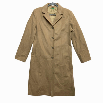 Vintage United Colors of Benetton Overcoat Womens 44 Tan Lined Wool Blend 