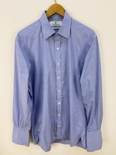 Turnbull Asser Dress Shirt Blue Check Cufflink Made in England 16.5 42
