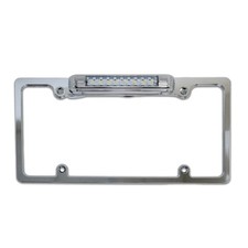 Universal Chrome License Plate Frame With Backup Light - White Ledclear Lens