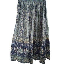 Krazy Kat Floral Patterned Blue/Green Skirt Med Bohemian Gypsy Whimsical Midi