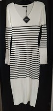 Zaful Womens Size L White Black Stripe Sweater Dress NWT
