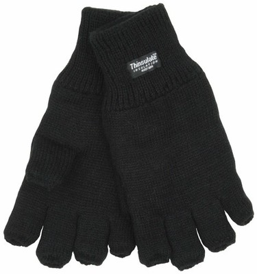 Herren Thermo Thinsulate Strickfleece Fingerlose Handschuhe GL131 - Schwarz